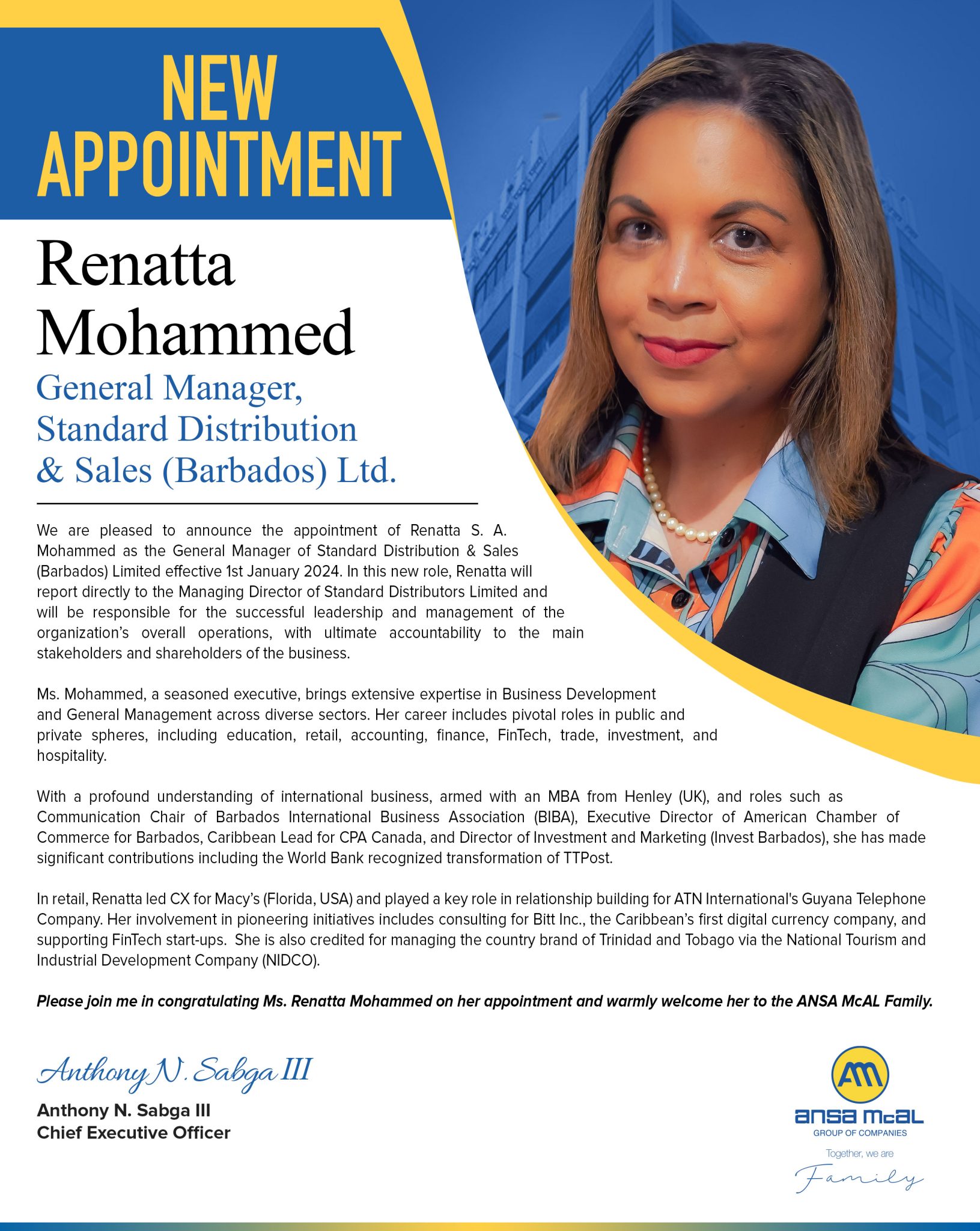 New Appointment Renatta Mohammed General Manager, Standard