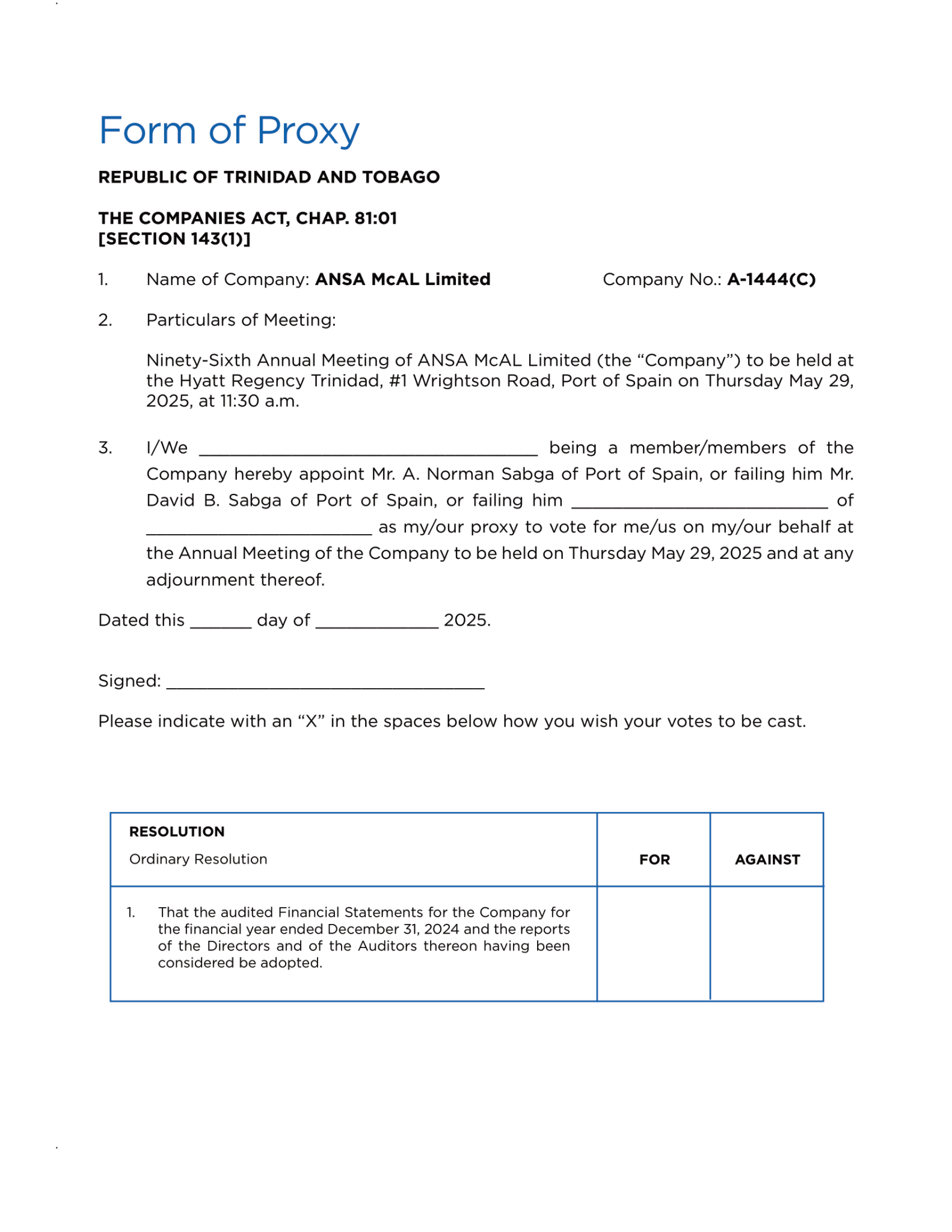 Form of Proxy (2025) – ANSA McAL Limited - ANSA McAL